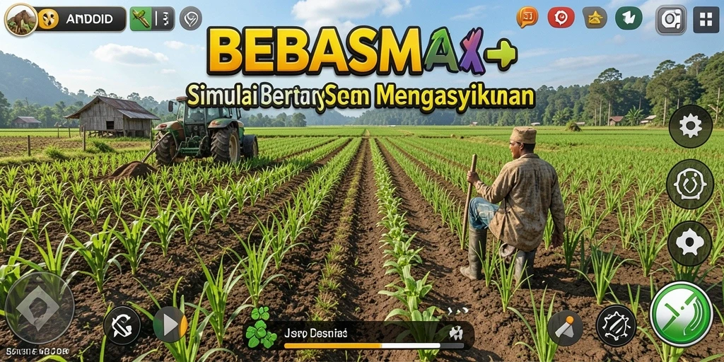 Tampilan gameplay <strong>BEBASMAX</strong> saat melakukan aktivitas bertani yang seru.