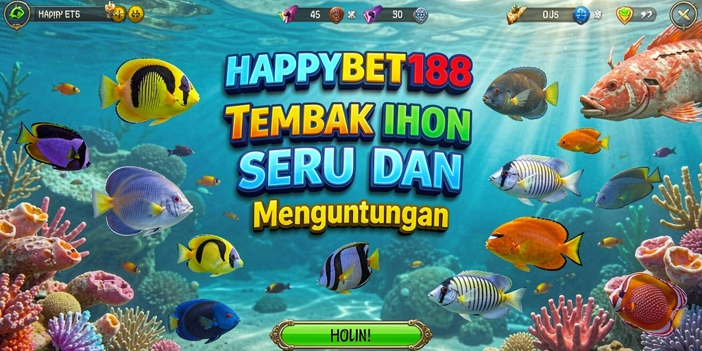 Tampilan gameplay seru di <strong>HAPPYBET188</strong> dengan berbagai ikan yang menunggu untuk ditembak.