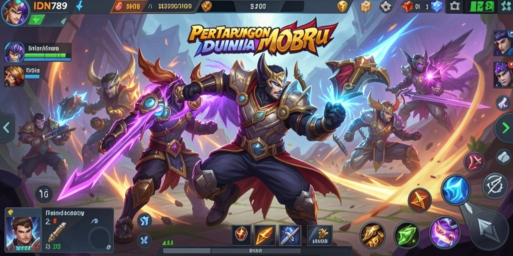 Screenshot gameplay IDN789 menampilkan pertarungan seru dalam arena MOBA.