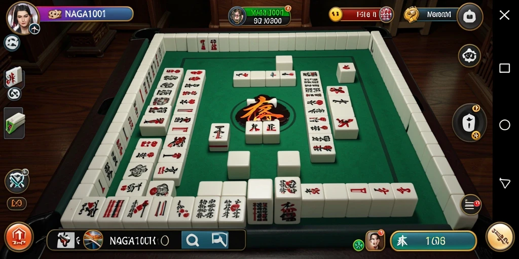 Screenshot NAGA1001 menampilkan gameplay Mahjong yang menarik.