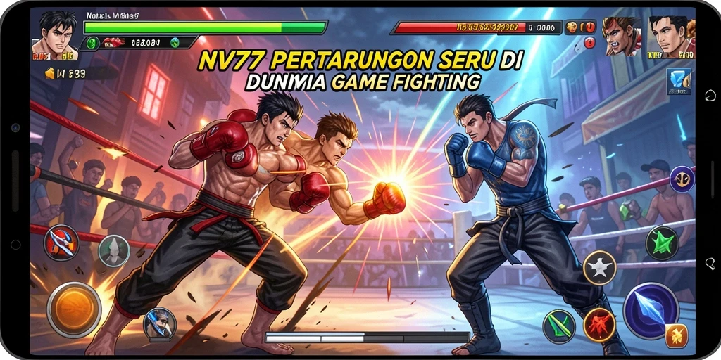 Gameplay NV77 menampilkan pertarungan seru antara karakter yang kuat.