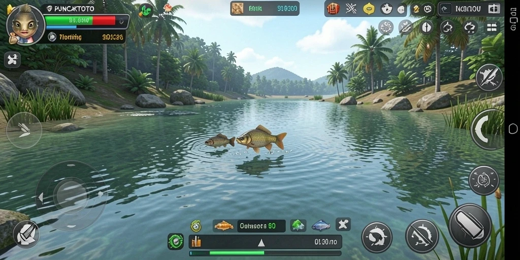 Tampilan gameplay PUNCAKTOTO yang menarik saat menangkap ikan.