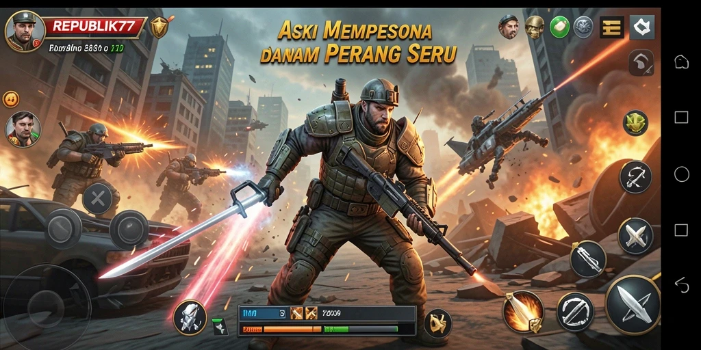 Tampilan gameplay seru dari REPUBLIK77 dengan aksi mendebarkan.